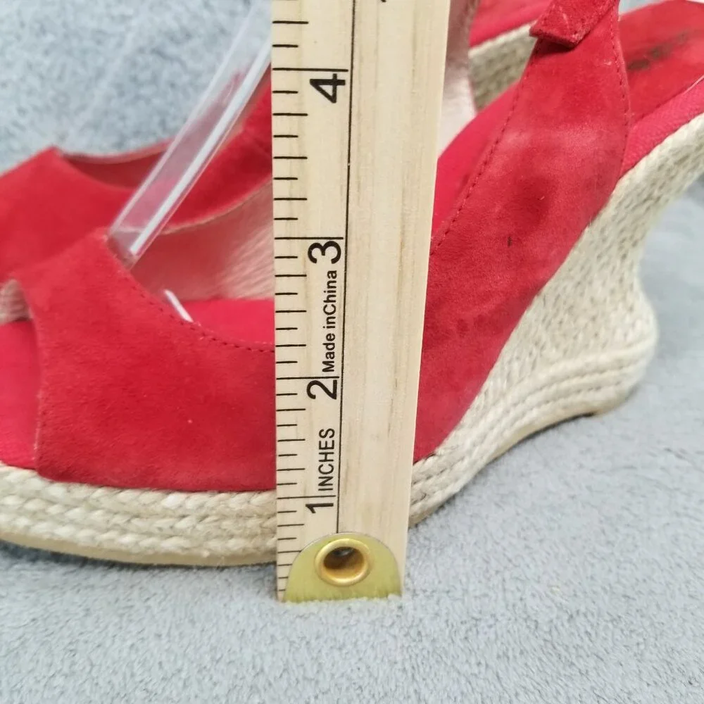 Andre Assous Shoes Womens Size 8.5 Red Leather Peep Toe Espadrille Slingback - Picture 3 of 11